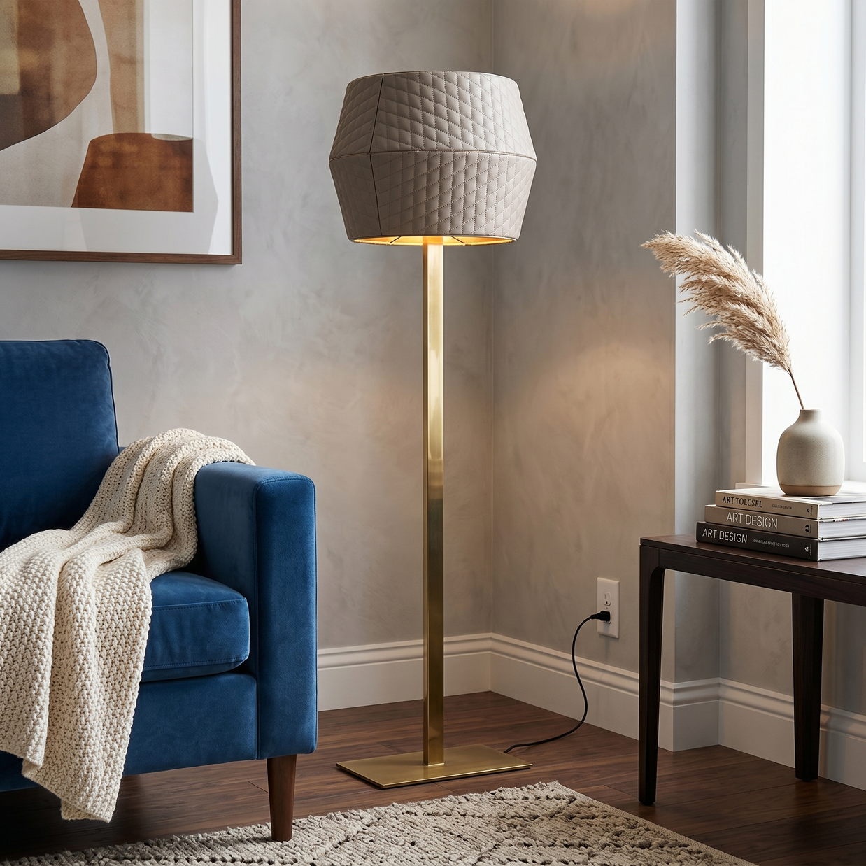 Lumina Quilted Leather & Metal Floor Lamp