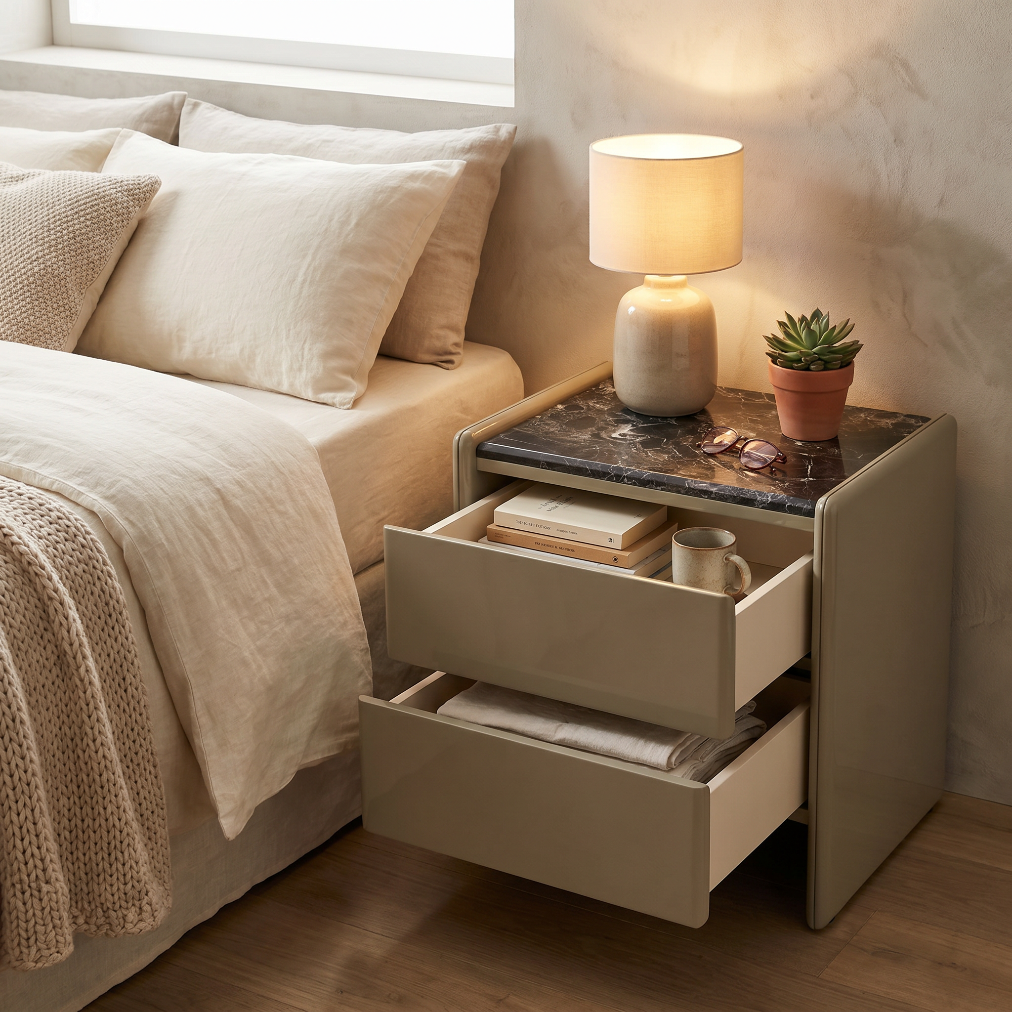 Sage Marble Bedside Table