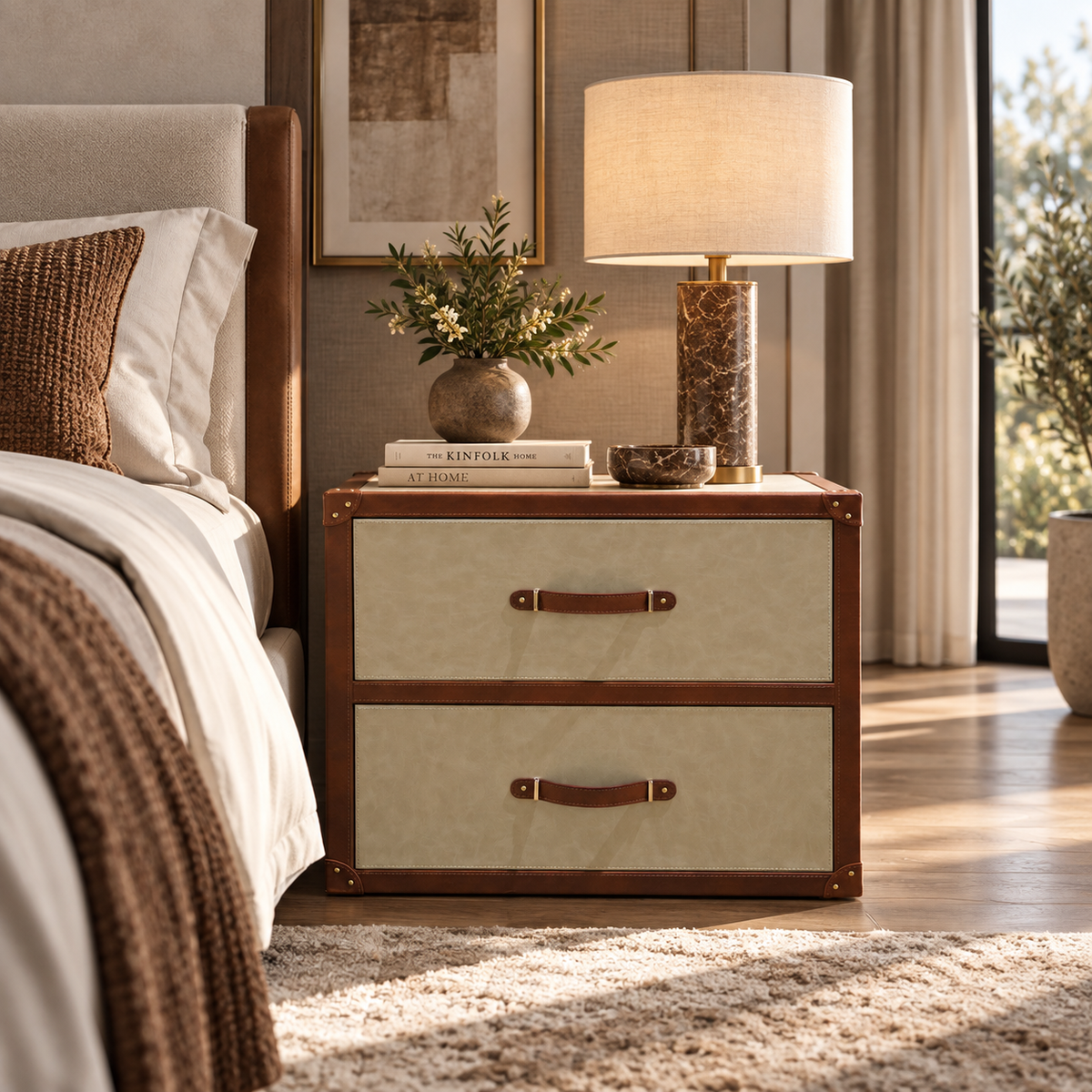 Marlowe Leatherette Strap Bedside Table