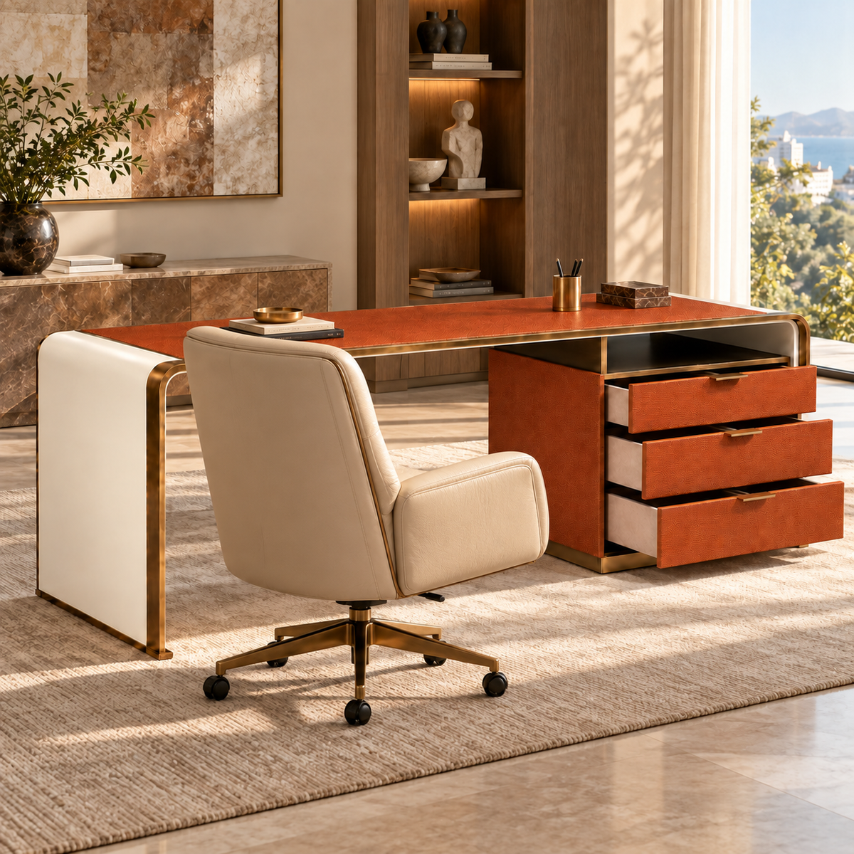 Aureven Leatherette Strap Executive Desk