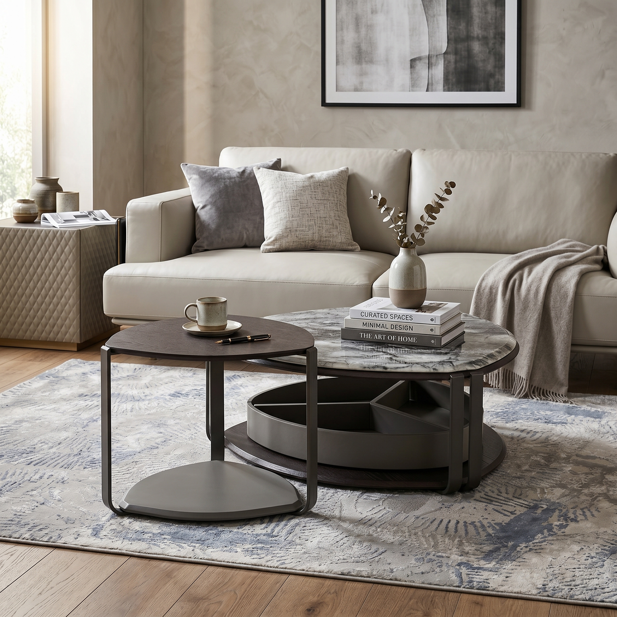 Organic Pebble Storage Coffee Table Duo