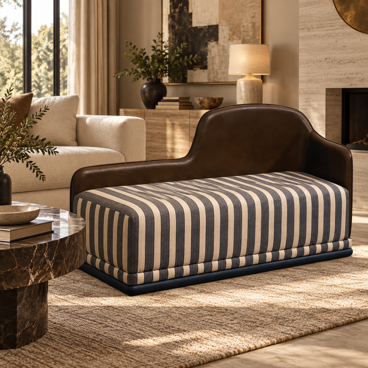 Tuscany Brown & Beige Ottoman