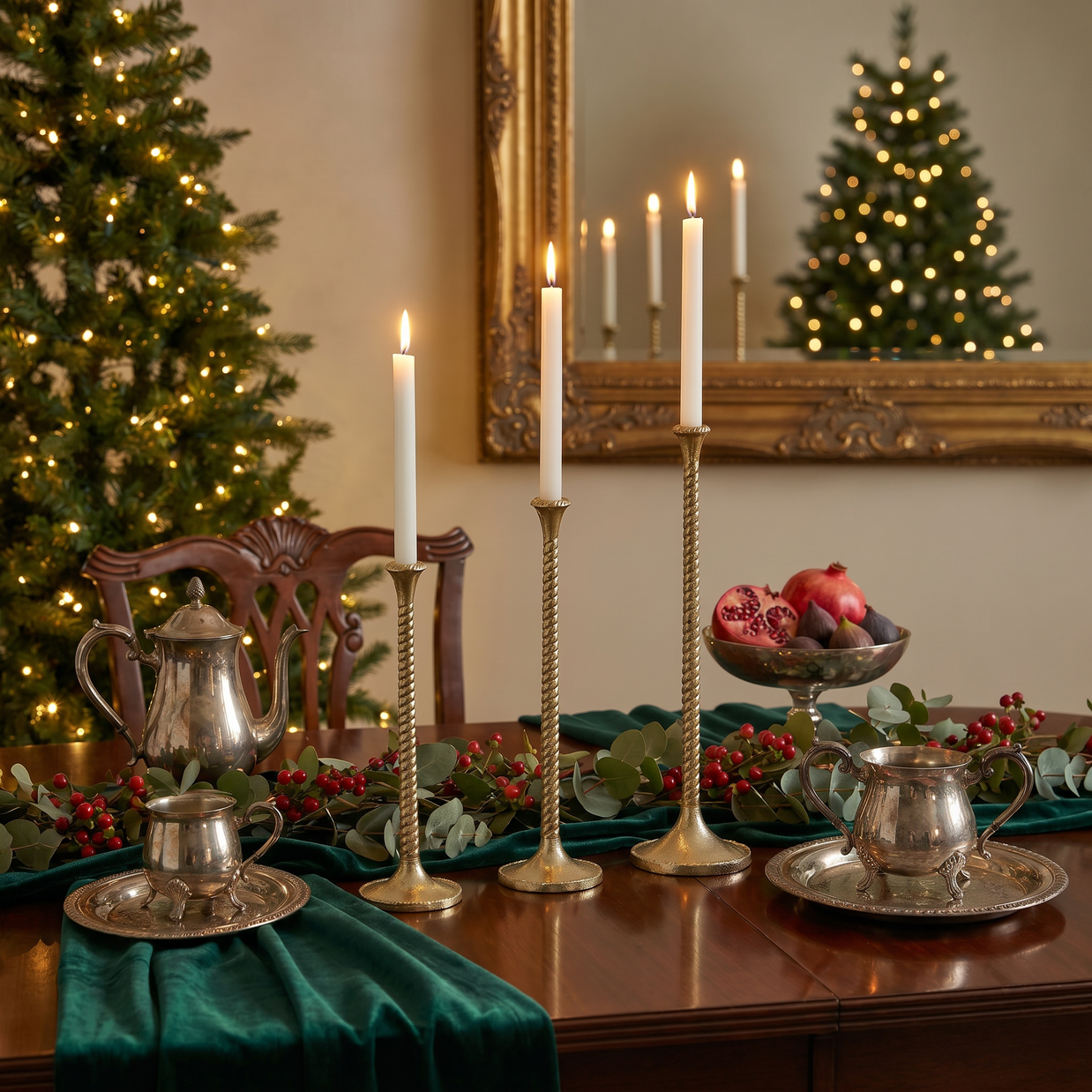 Twisted Stem Gold Candle Holder Set