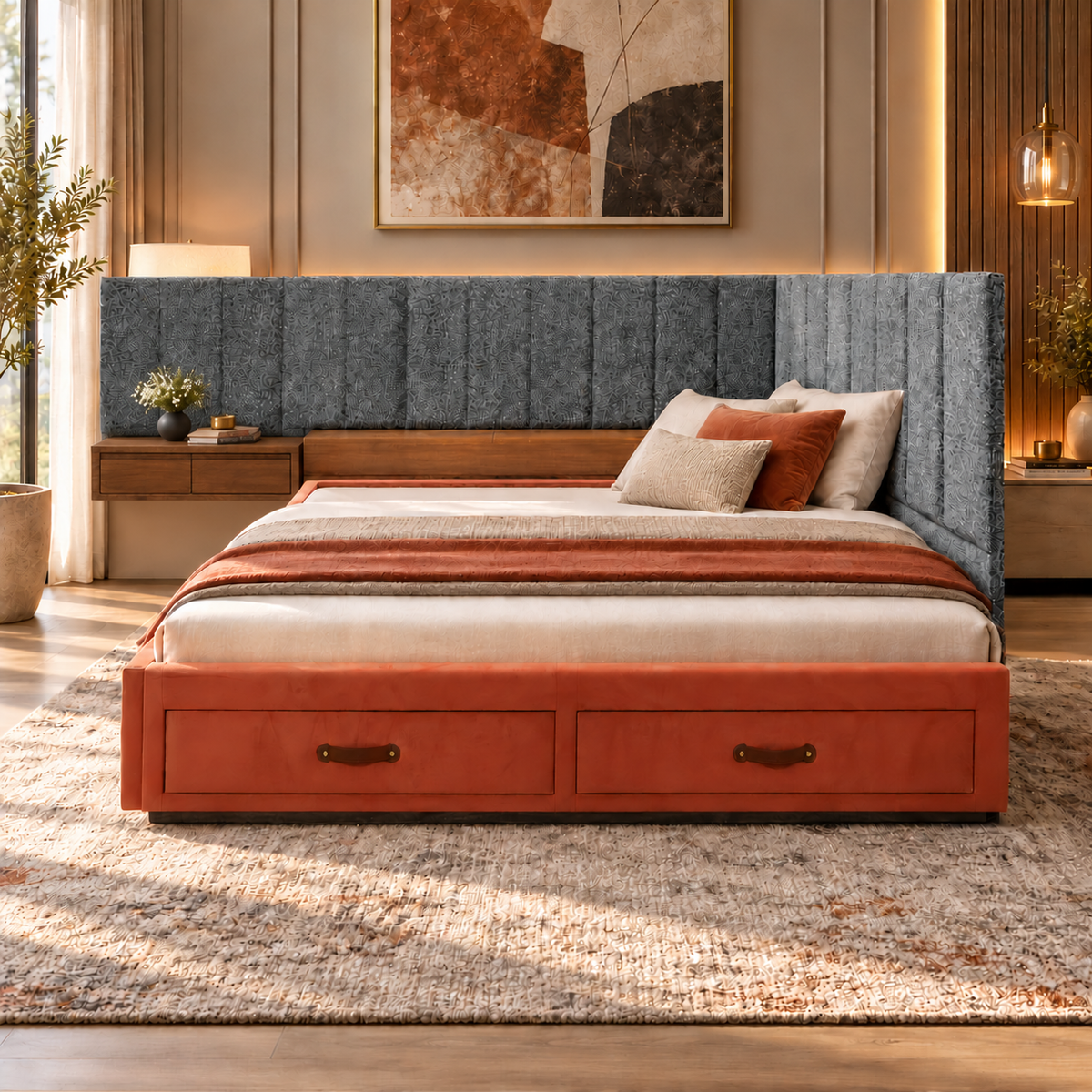 Valtierra Luxe Wingback Storage Bed