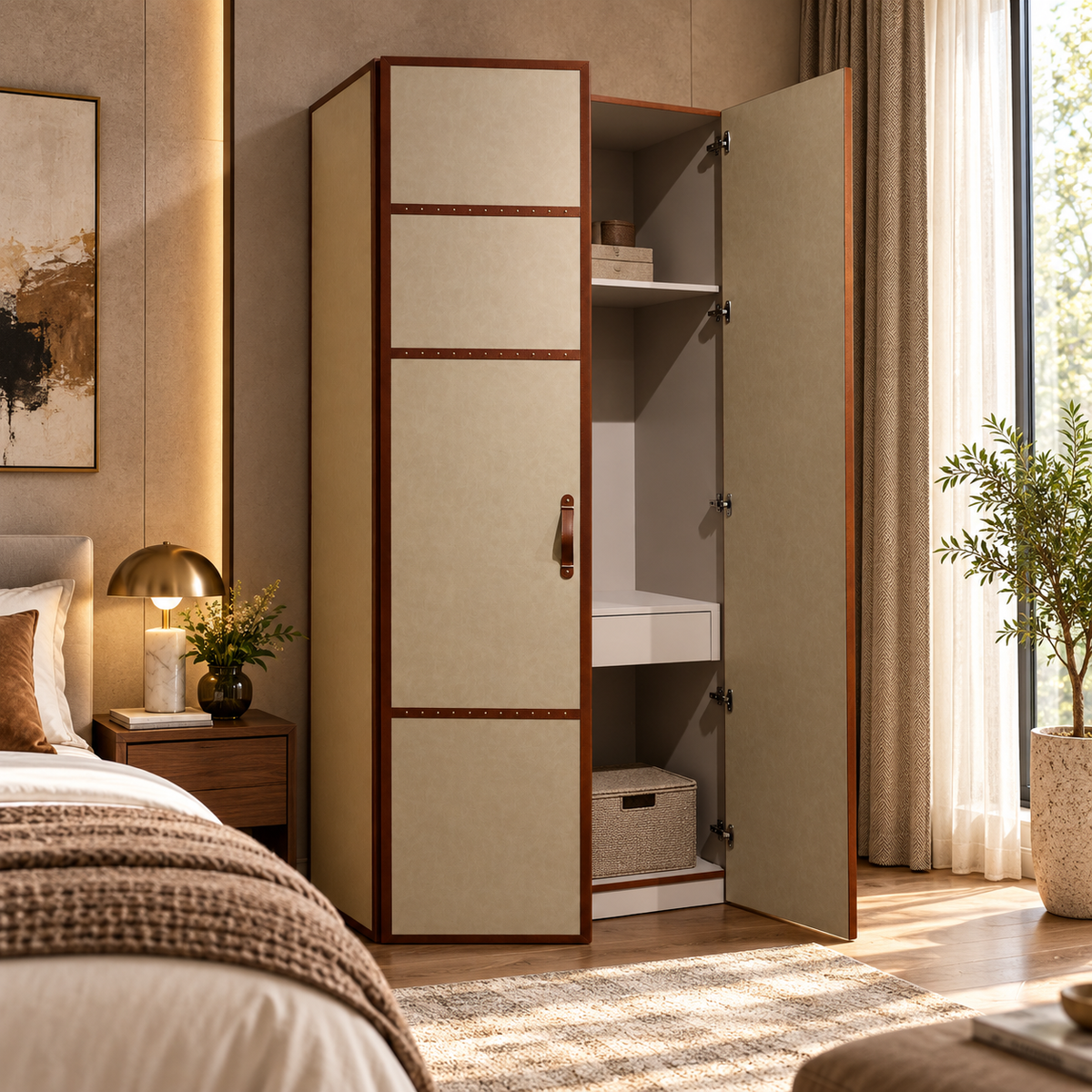 Marlowe Leatherette Strap Classic Panelled Wardrobe