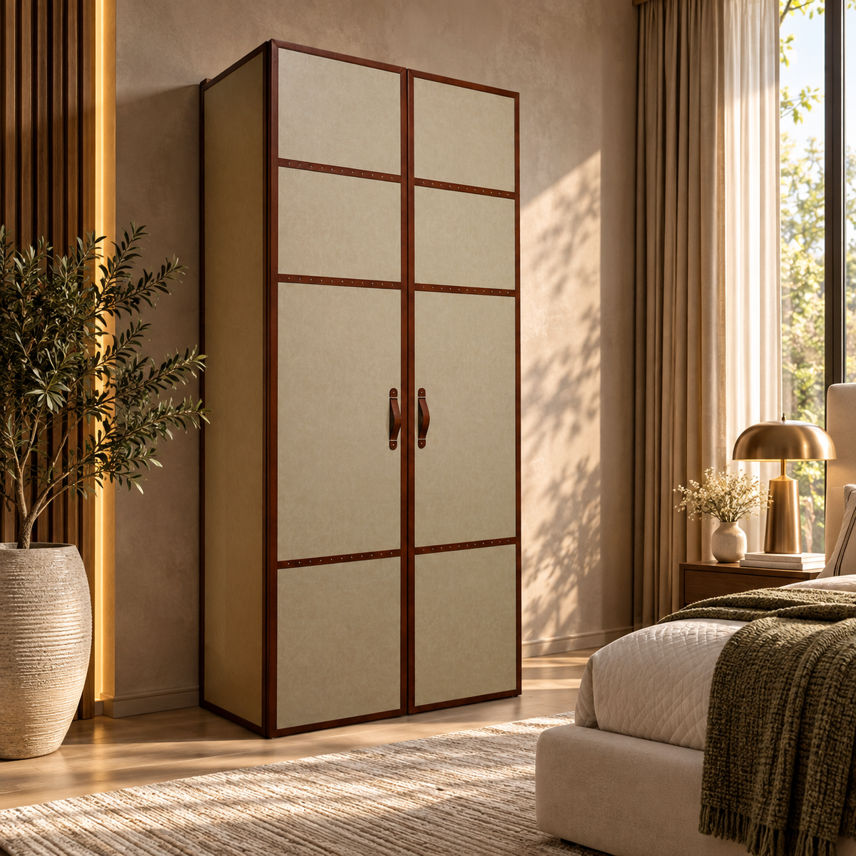 Marlowe Leatherette Strap Classic Panelled Wardrobe