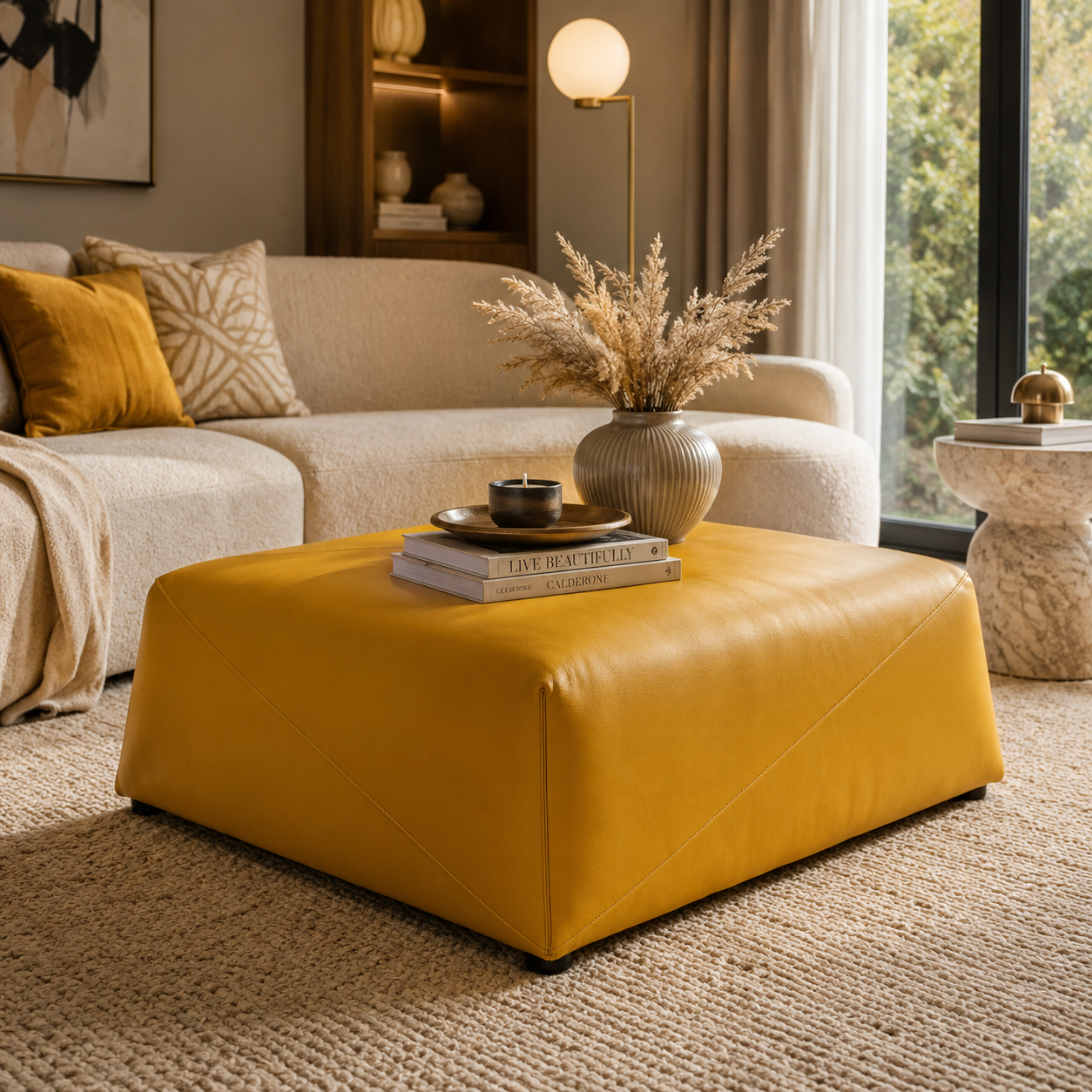 Lumina Tailored Leather Pouf